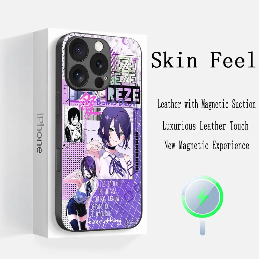 Reze Chainsaw anime girl modello nella custodia per telefono per iPhone 16 15 14 13 12 11 Plus Pro Max pelle di pecora Magsafe di lusso di fascia alta