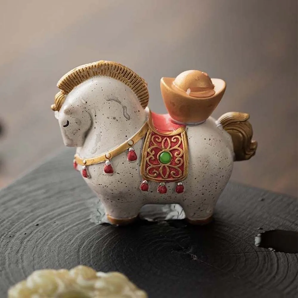 The Tea Favors Tea Pet Horse Sculpture High Temperatures Wealth Display Resin Foal Statue Chinese Style Rotatable