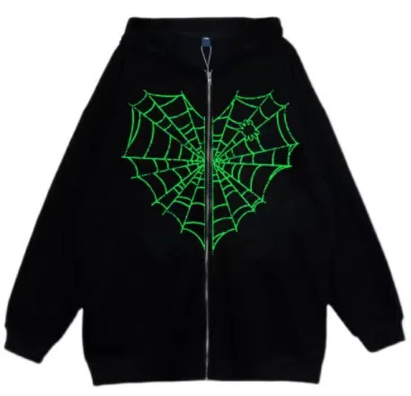 Love Print Street hip Hop Goth Harajuku Y2k black zipper hoodie Woman coat hoodie