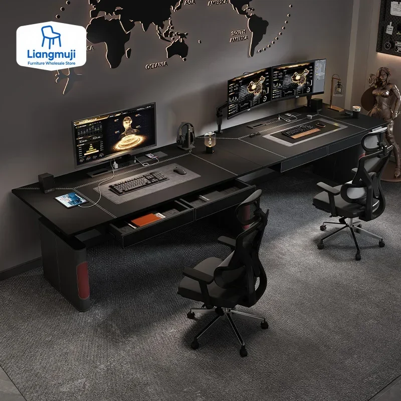 Black Designer Modern Office Desks Drawers Height Adjustable Black Electric Computer Desks Gaming Home Escritorio Furniture