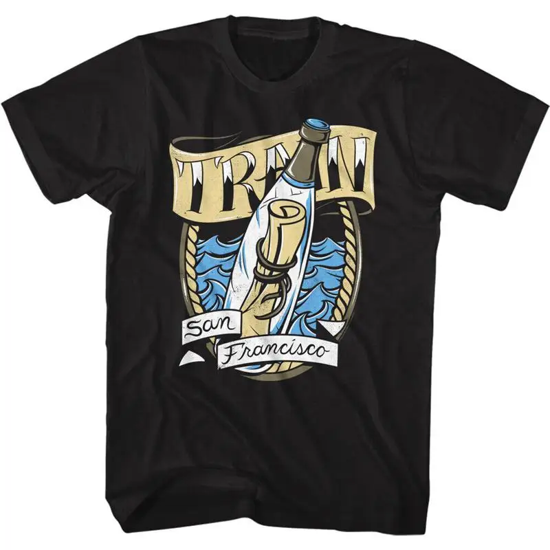 Camiseta para hombre con mensaje Train San Francisco en una botella, Merch de música de banda de Rock de los años 90