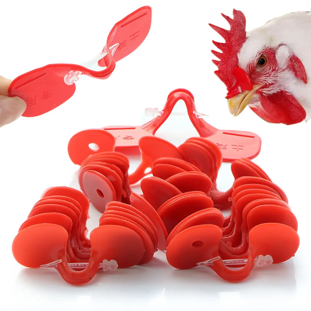 Gafas de plástico rojas para pollos, lentes antipececillos con perno, protección de ojos, alimentación de aves de corral, gallinas, accesorios de granja