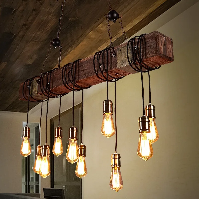 Industrial style decoration bar restaurant cafe retro wood shop chandelier, clothing store lamp, hot pot shop lamp