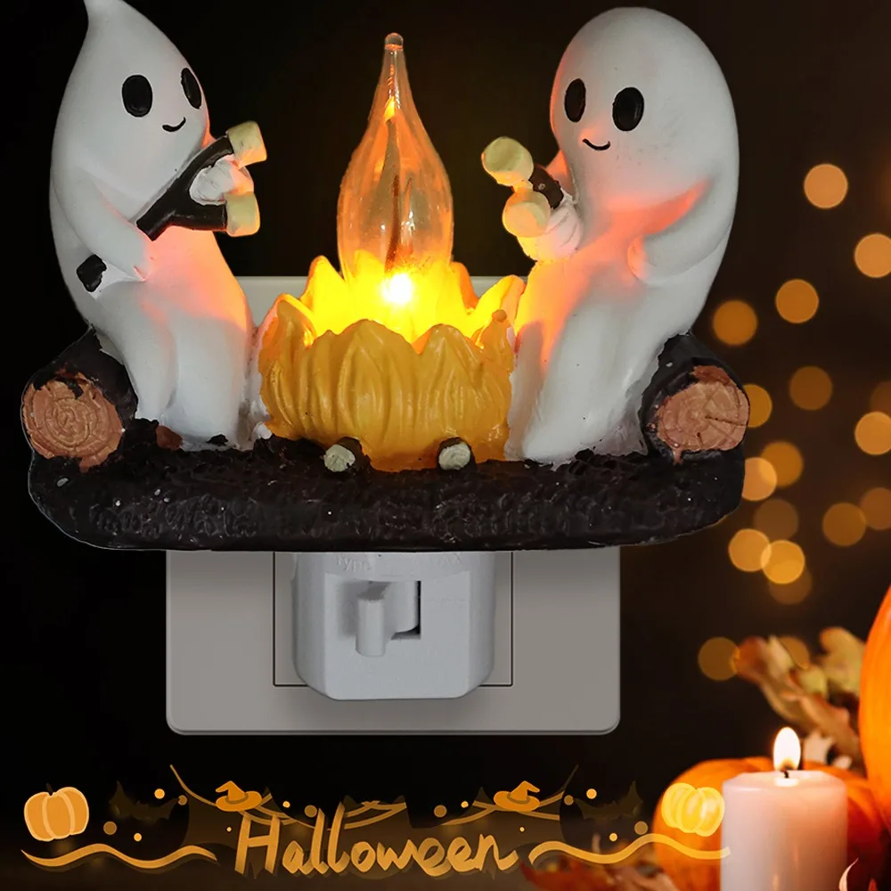 

New Ghost Campfire Flickering Nightlight Halloween LED Electric Faux Spooky Fire Plug in Night Light Halloween Decoration Light