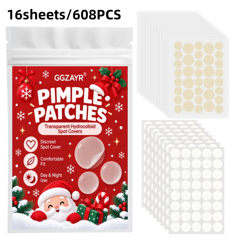 608PCS Transparent Hydrocolloid Pimple Patch Set, 16 Sheets Invisible Spot Cover Stickers, Daily Beauty Skin Care Accessories