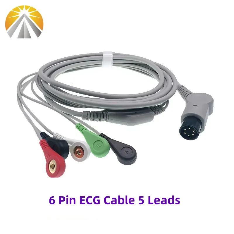 6 Pin ECG Cable One Piece 3 or 5 Leads Snap Clip Grabber AHA or Veterinary Clip ECG Cable For Mindray Edan Biolight Monitors