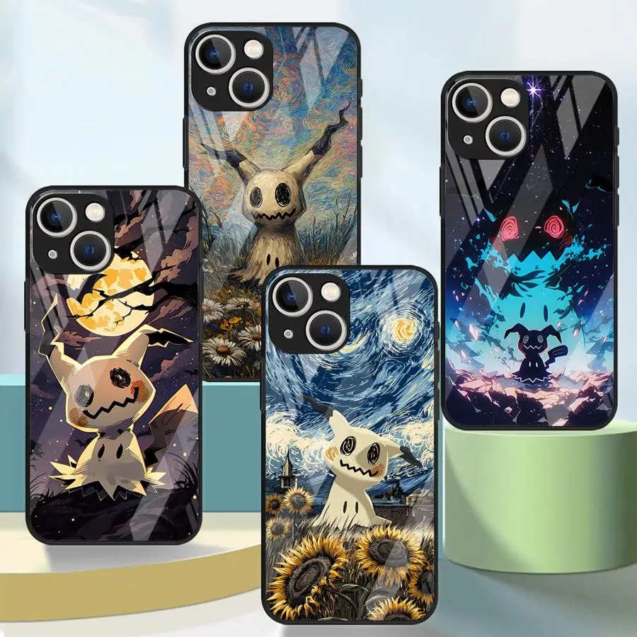 

Glass Case for iPhone 17 Pro Max 11 12 Air 13 15 Plus XR 8 14 16 Phone Cover Funny Pokemon Mimikyu
