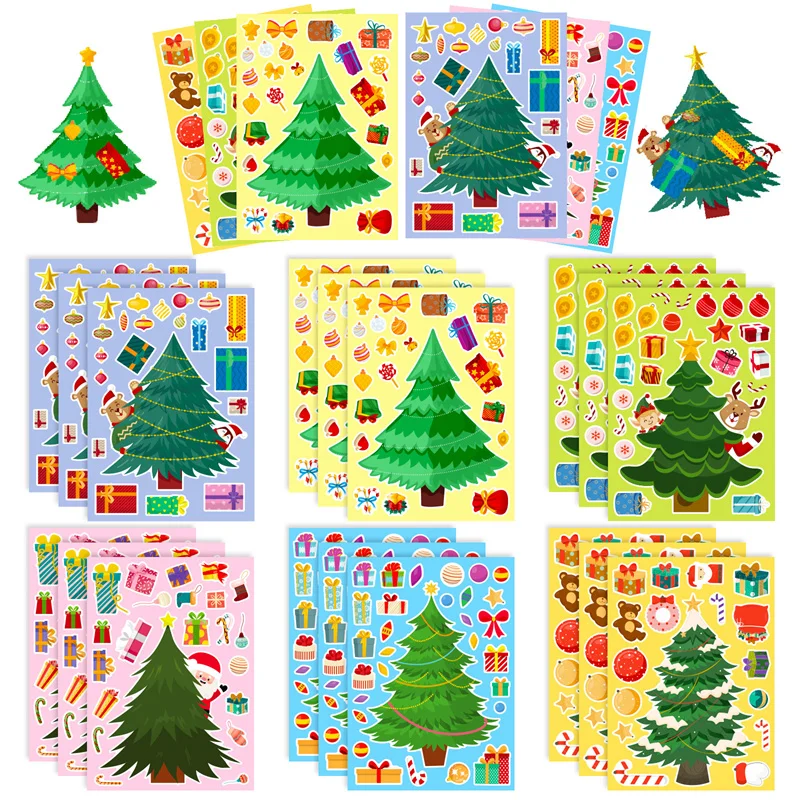 Christmas Tree Stickers for Kids DIY Dress Up Your Own Christmas Gifts Decoration Stickers Xmas Party Games Activities Supplies