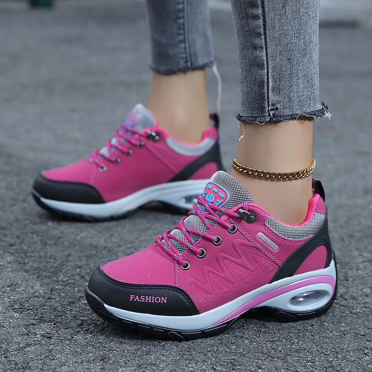 Womens Winter Outdoor Hiking Shoes Thick Sole Height Increasing Rocking Sneakers Anti Slip Soft Sole Mom Shoes Casual Travel