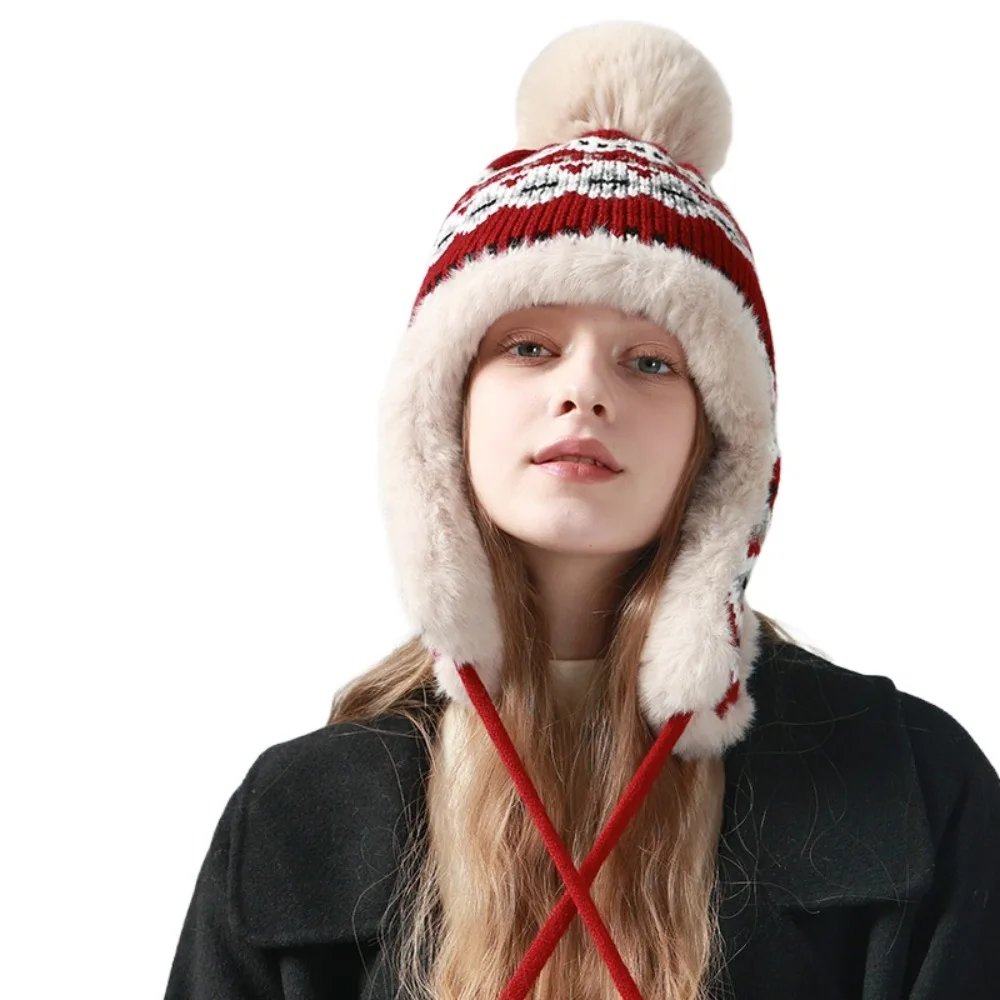 قبعة شتوية مبطنة بالصوف من الفرو المقلد على الطراز الكوري غطاء أذن دافئ لركوب الدراجات والتزلج والأنشطة الخارجية #2