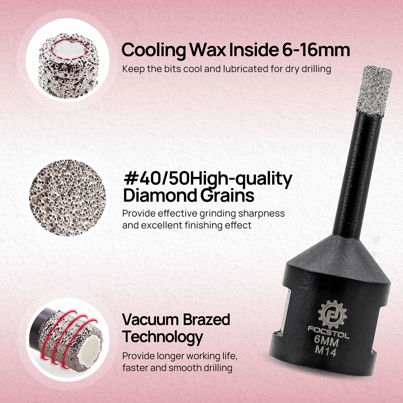 FOCSTOL 10pcs Dia 6-50mm Tile Diamond Drill Bit Set Diamond Core Bits 35mm Chamfer for Ceramic Porcelain Tile Milling Bit