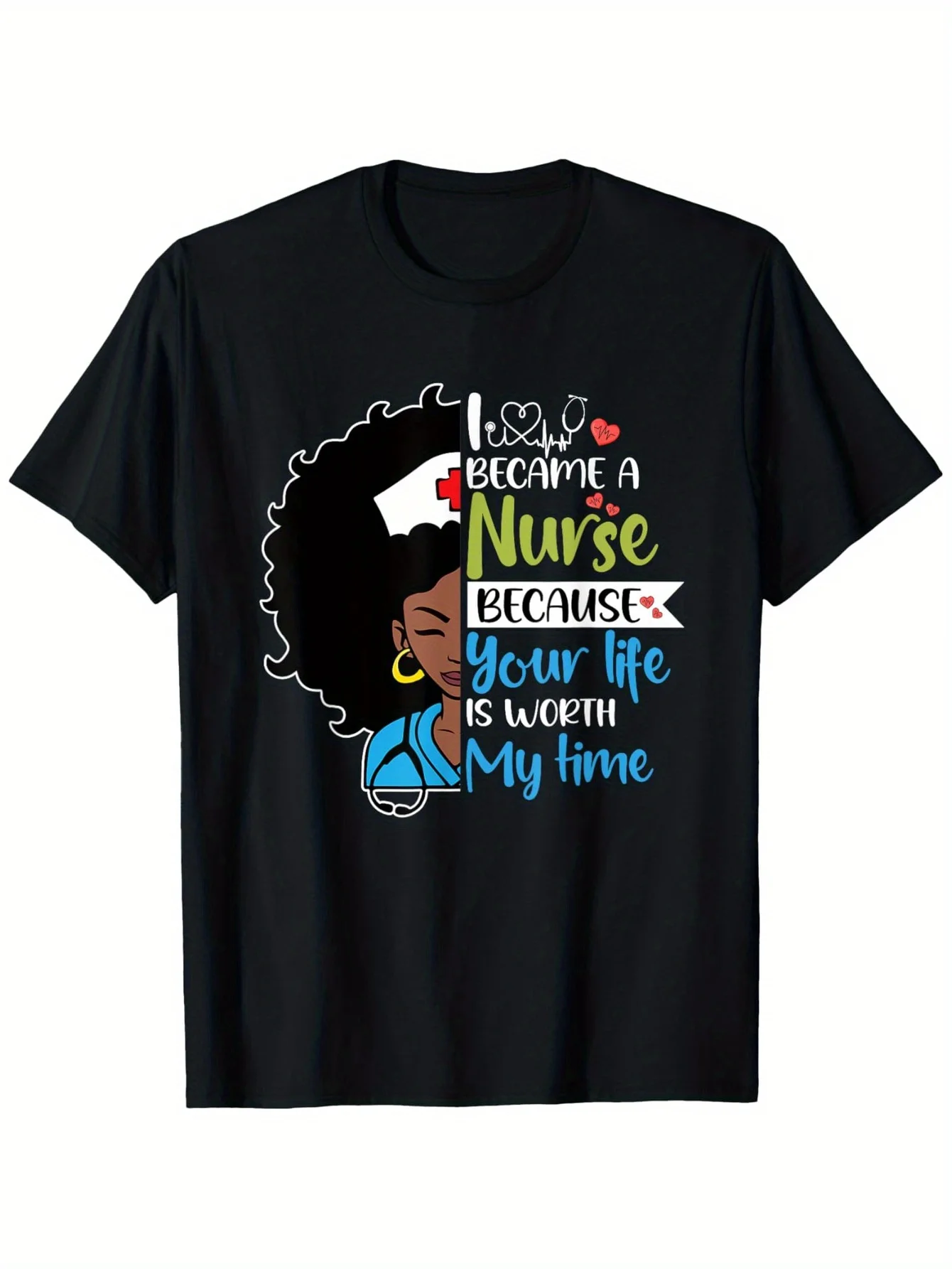 

Black Woman Nurse Black History Month T-Shirt - Black S-XXXL, Medical Professional Gift Tee