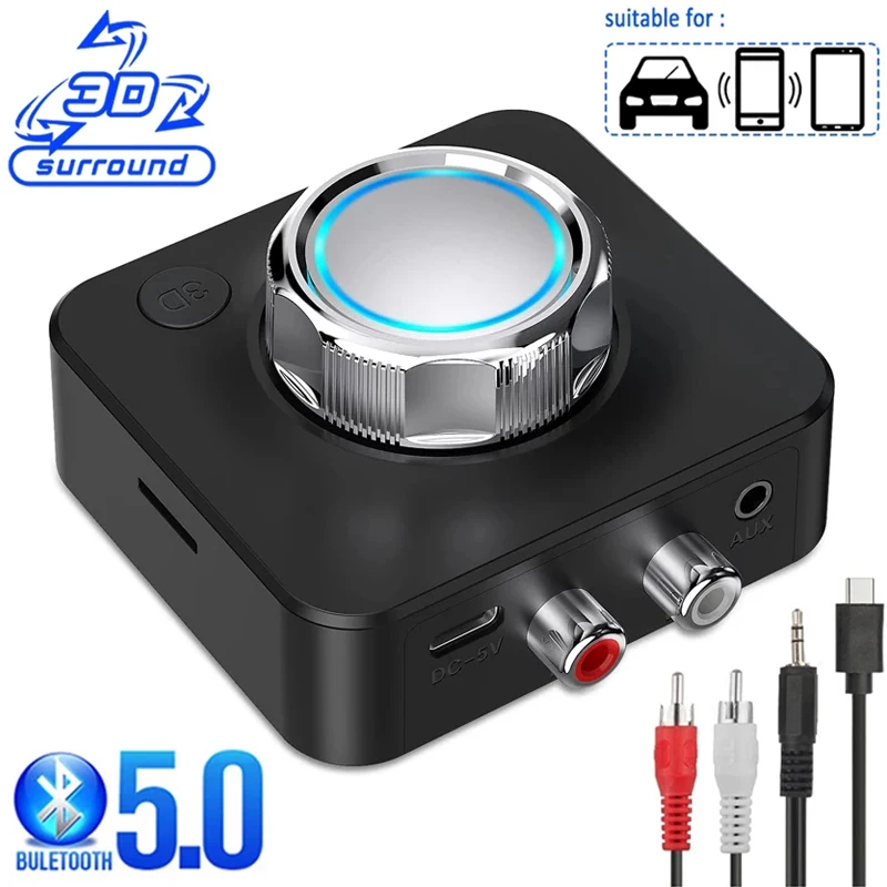 Wireless Receiver Bluetooth 5.0 3D Stereo Music Audio Adapter TF Card R/L RCA 3.5mm AUX Jack For Car kit Wired Speaker Headphone