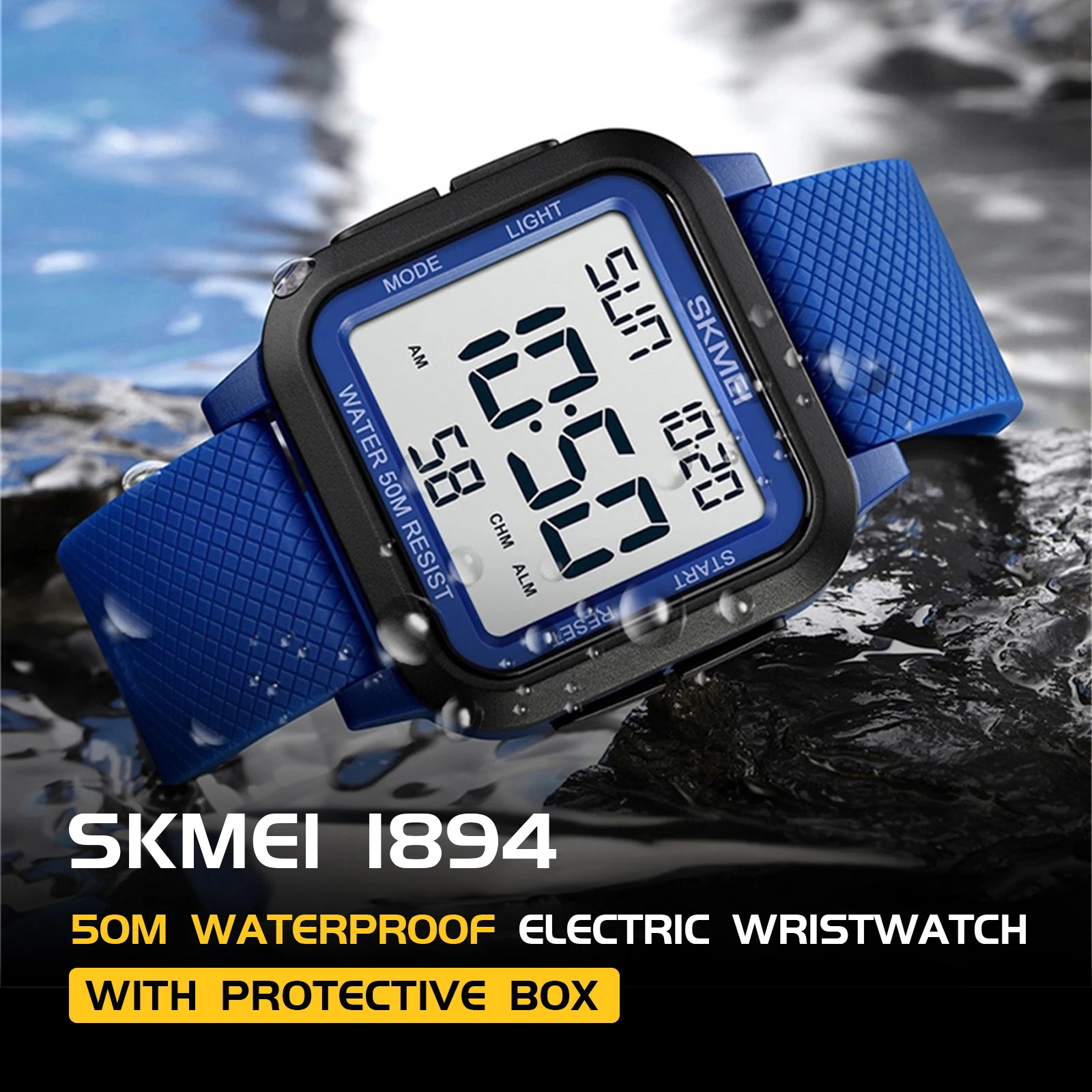 

SKMEI 1894 Digital Wristwatch W/ Protective Box 5Bar Waterproof Electric Watch Stopwatch Chrono Countdown For Shower Sweat