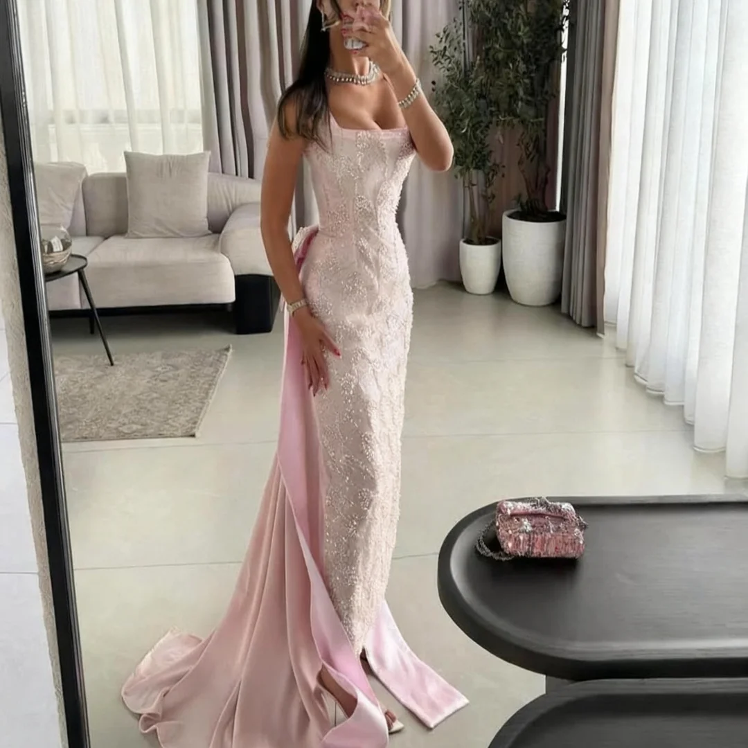 

Элегантное вечернее платье русалки с бисером по индивидуальному заказу, длинные вечерние платья с квадратным вырезом, платья для выпускного вечера на день рождения для женщин