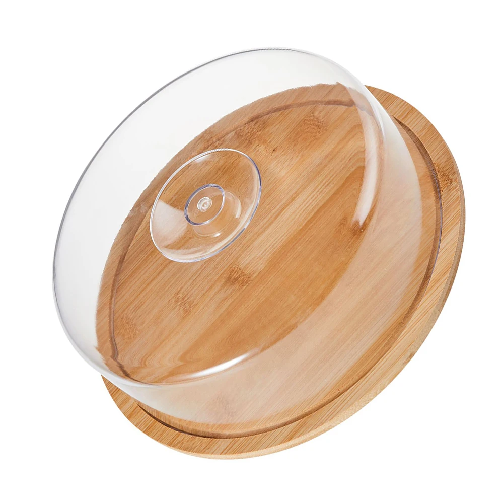 1 Pcs Elegant 10-Inch Wooden Cake Stand With Dome Lid For Weddings & Parties Circular Wood Pallets Kitchen Tools
