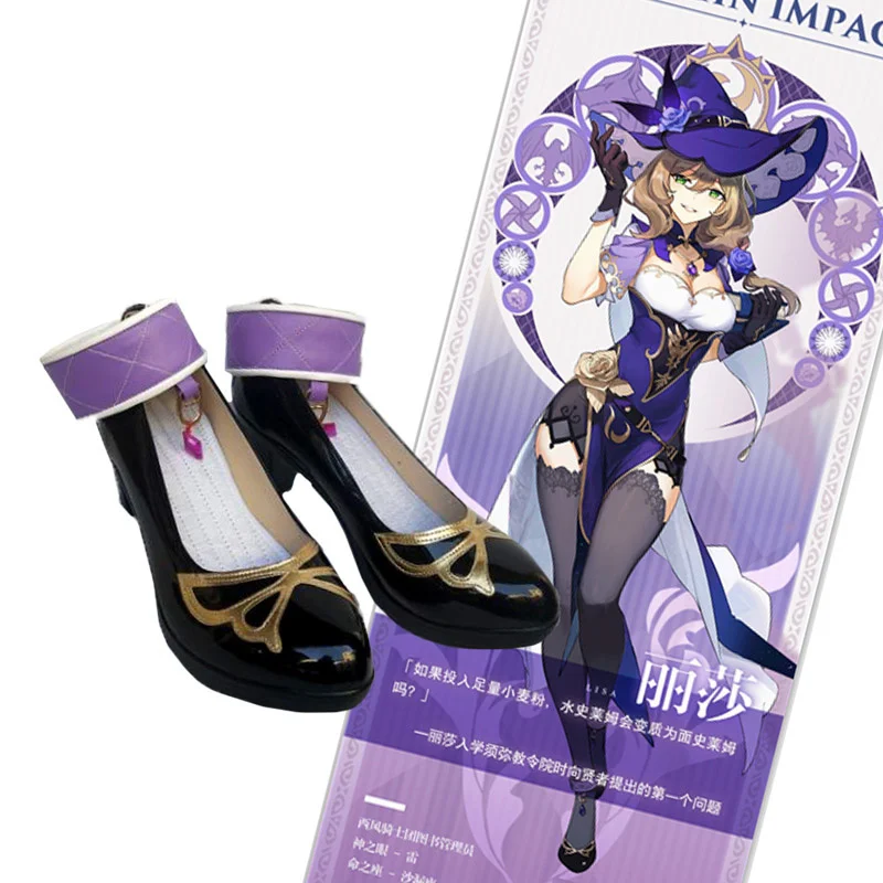 Anime Genshin Impact Mondstadt Lisa Princess Shoes Women Girls Student High Heels Shoes Xmas Gifts Cosplay Props 35-44Yards