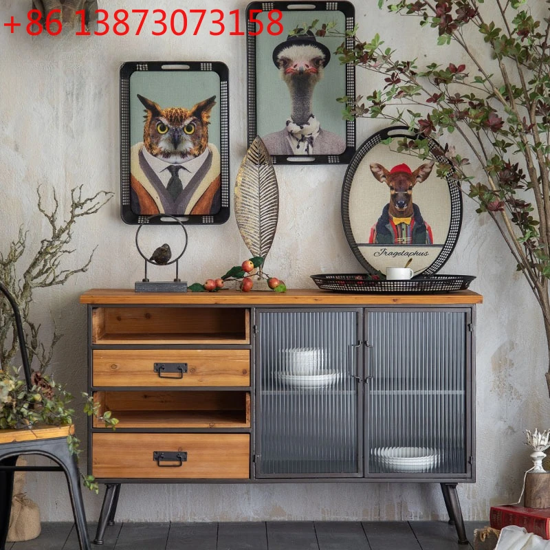 European retro restaurant dining side cabinet loft wrought iron living room sofa side cabinet, bed and breakfast old personalize