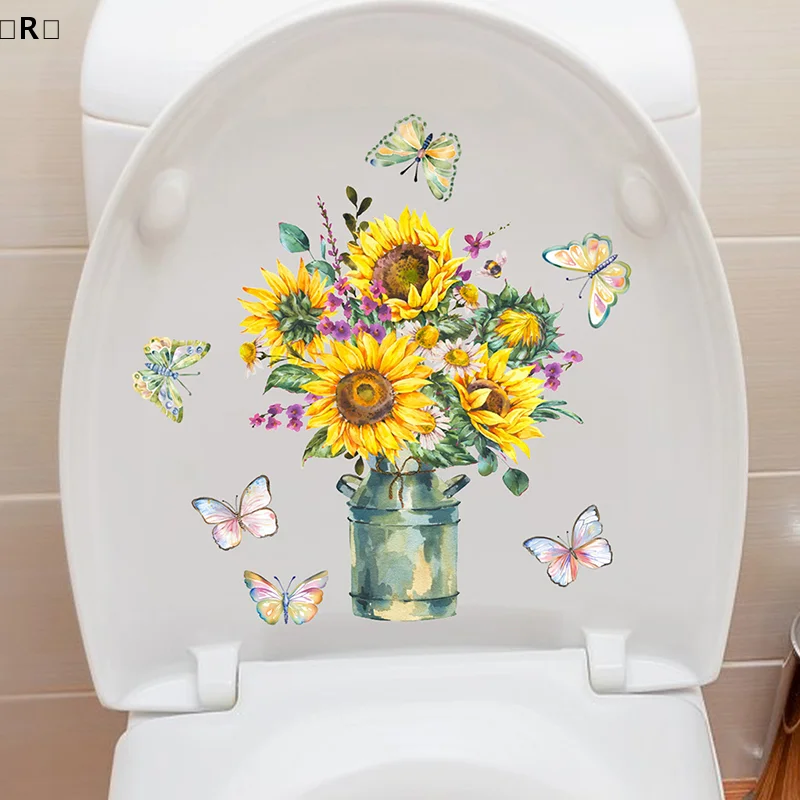 〔R〕Sunflower Vase Wall Sticker Self Adhesive For Toilet Bathroom Living Room Cabinet Home Decor Beautiful Flower Decal〔Winter2〕 view 4