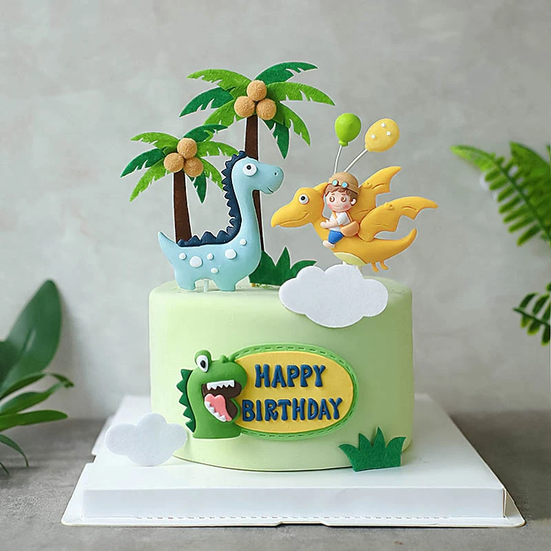 Dinosaur Birthday Cake Decoration Cartoon Dinosaur Pterosaur Cake Toppers Boys Happy Jungle Safari Dino Birthday Party Decor