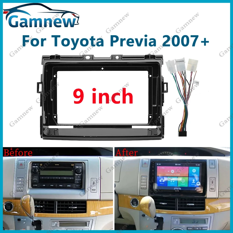 9 Inch Car Frame Fascia Cable Wire Adapter Android Radio Dash Fitting Panel Kit For Toyota Previa 2007+ Tarago Estima 2007-2016