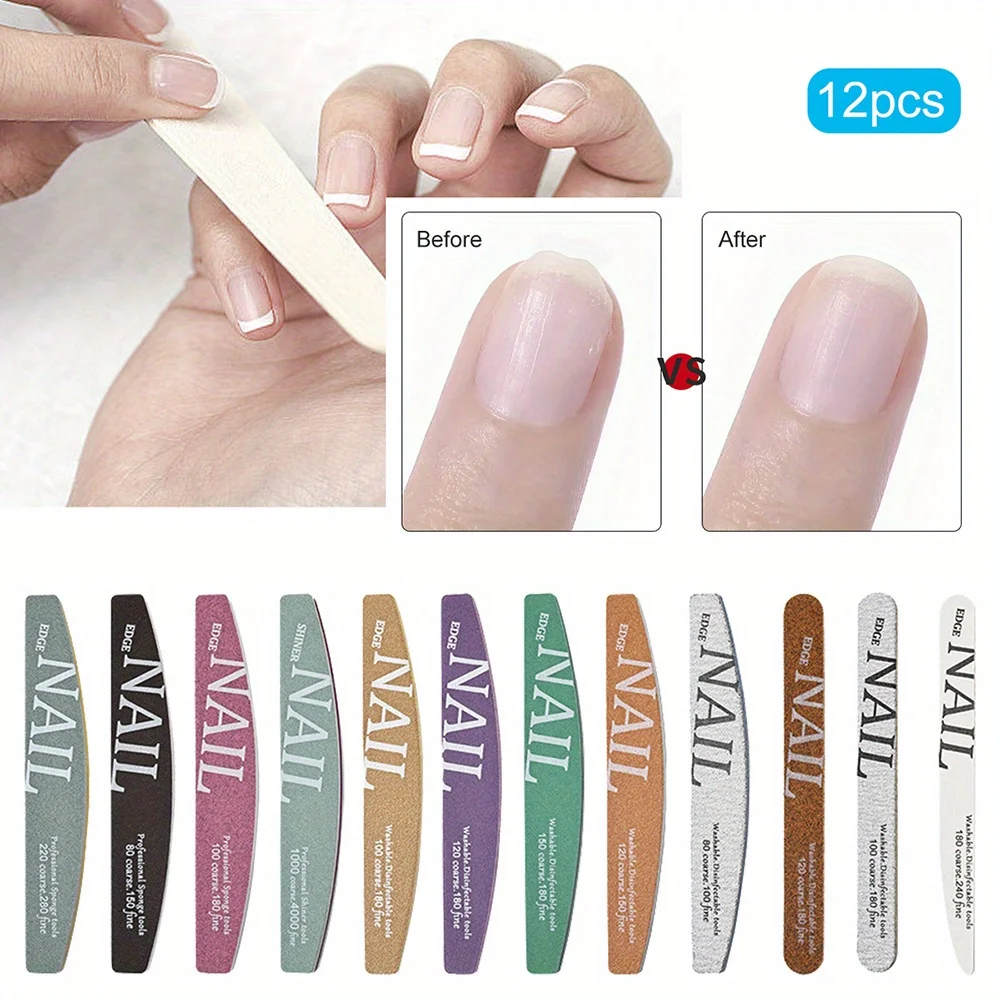 

12pcs Nail Tool Set for Polishing Nails and Rubbing Strips Without Sand Falling Off Washable for Polishing Strips Sponge Set