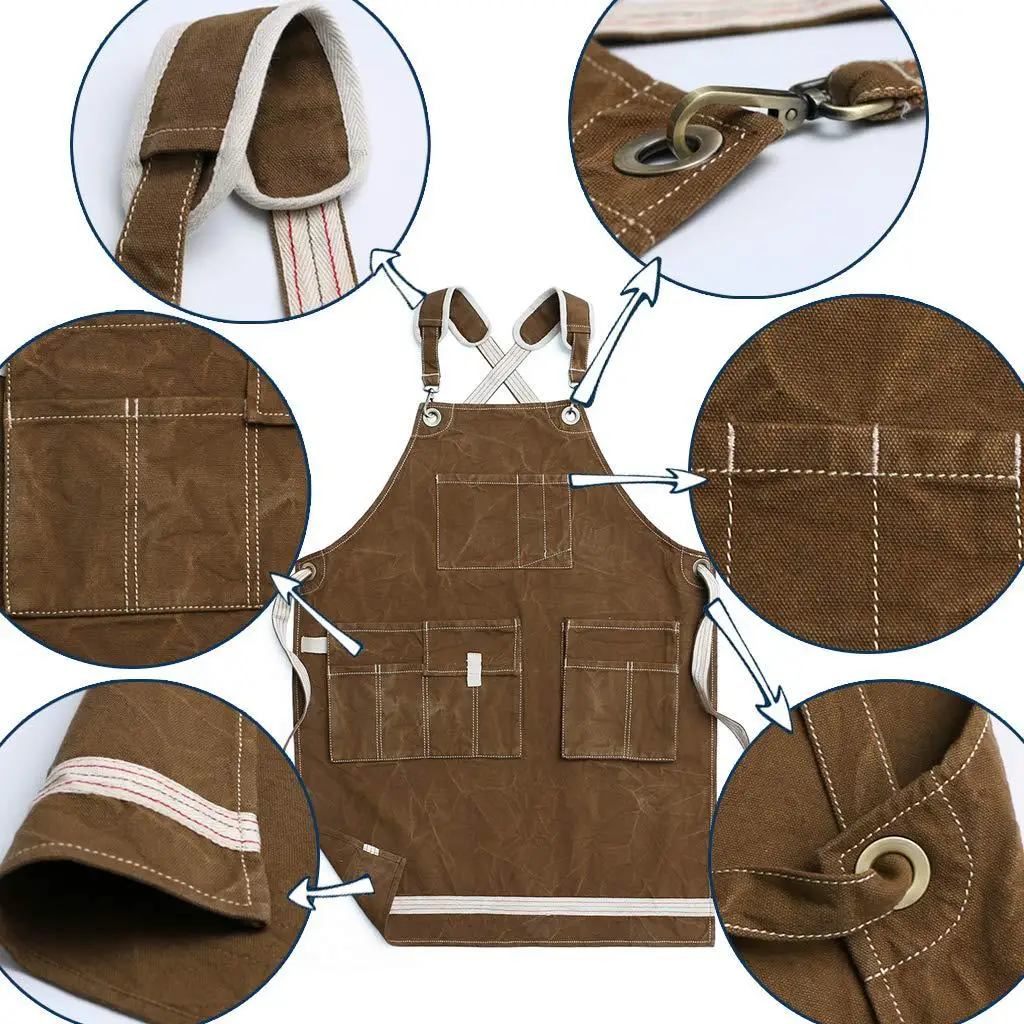 Nail Art Kitchen Apron Hair Tooling Milk Tea Shop Restaurant Wear Resistant Canvas Strap Woodworking Multi-Pocket Coffee