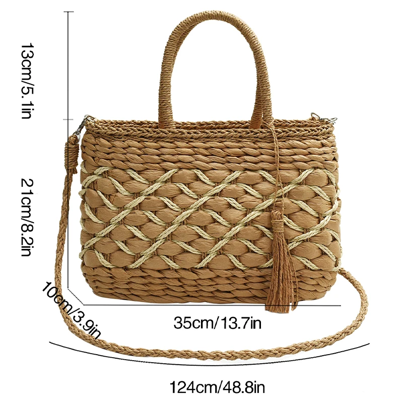 1 straw woven casual tote bag fine woven quality reliable summer Hawaiian style beach beach holiday essential women\'s bag