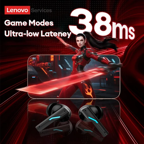 Imagen 2 del producto Lenovo-auriculares inalámbricos para videojuegos, cascos deportivos con Bluetooth 6,0, baja latencia, reducción de ruido, resistentes al agua, duración de la batería de 24H