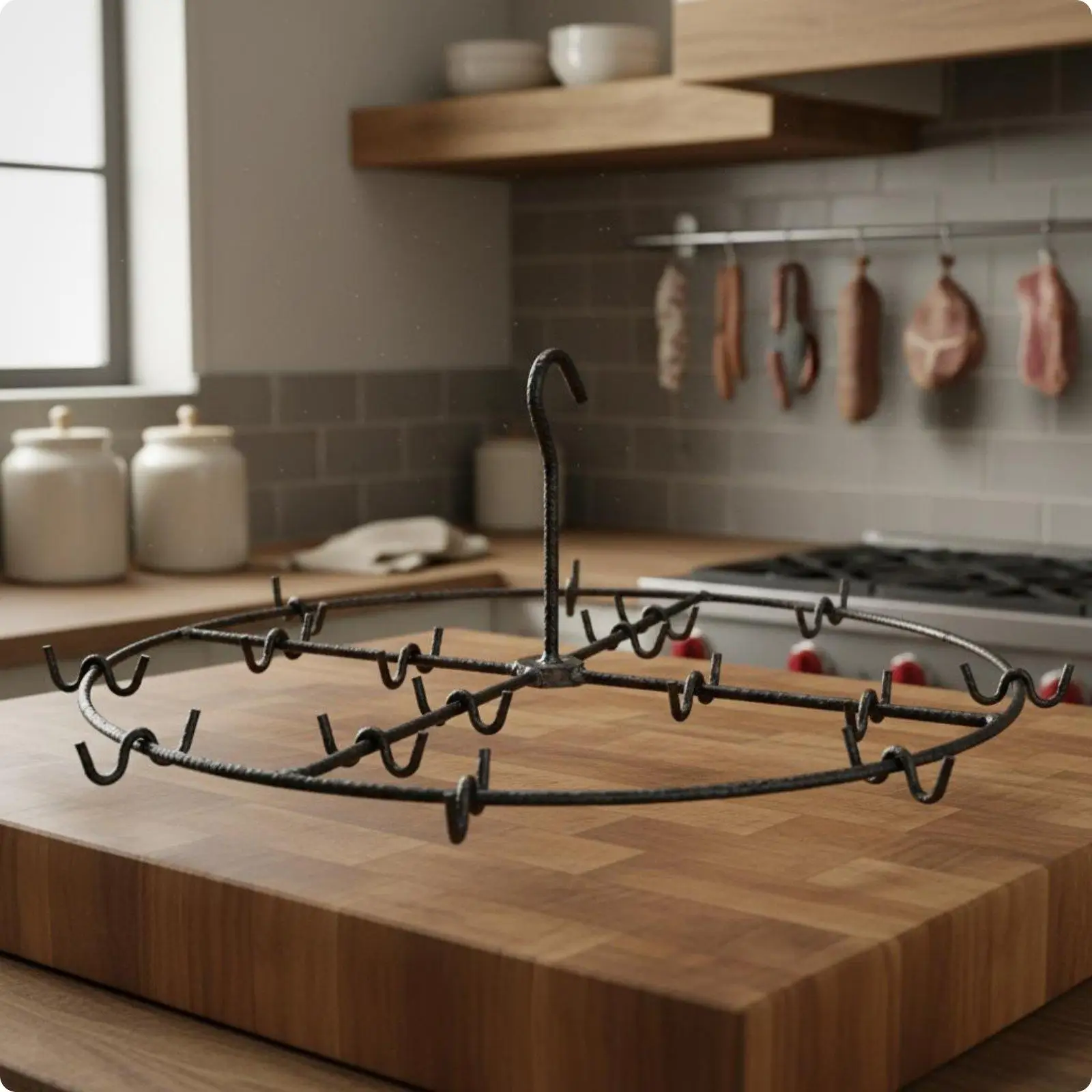 Round Welded Steel Meat Hanger Rack for Cured Meat Storage and Smokehouse Drying Rack