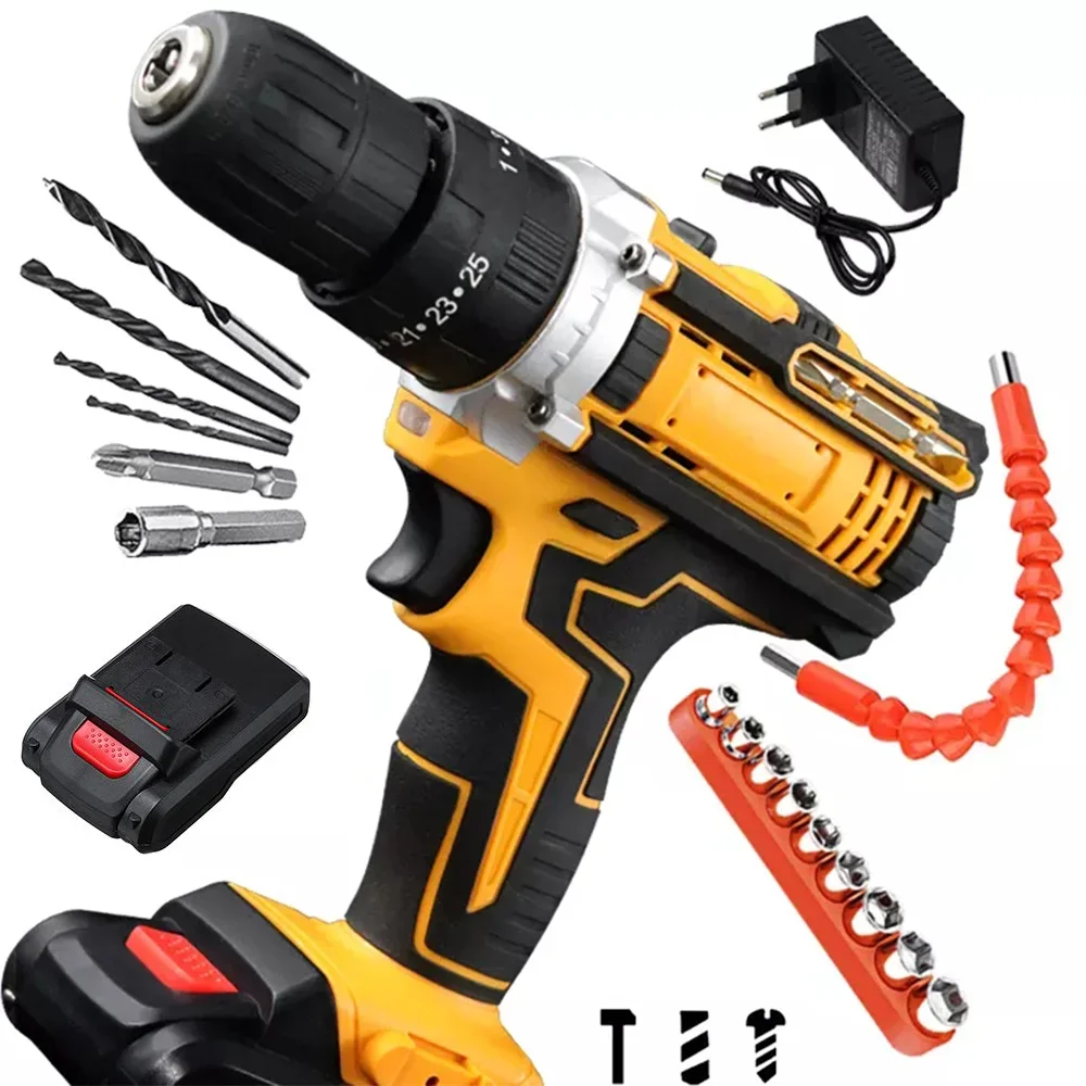 88VF Electric Impact Drill Cordless Screwdriver 25 Torque 3 Function Rechargeable Battery Home Handheld Hammer Drill Power Tool