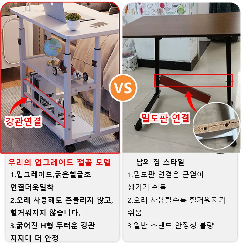 Height Adjustable C Shaped End Table, Mobile Laptop Side Table Wheels, Sofa Couch Table with 2-Tier Storage Shelve for Living Ro