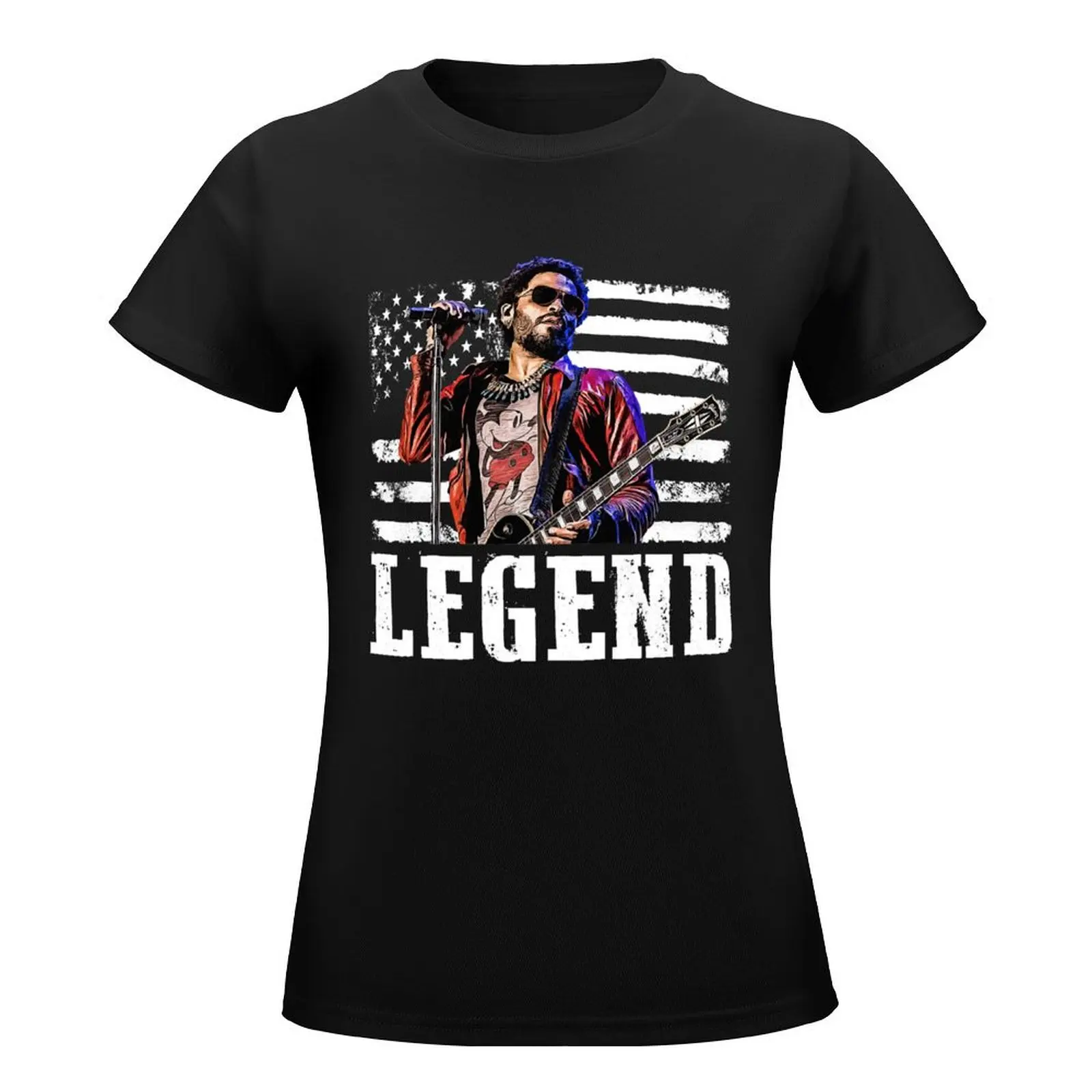 Distressed American Flag Lenny Kravitz Music Legend T-Shirt summer clothes Aesthetic clothing Woman clothes