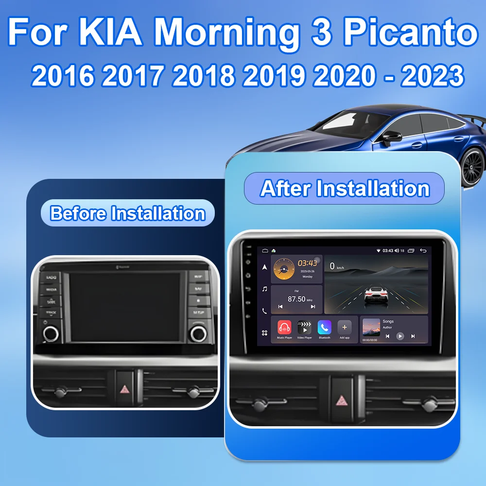 Android 15 Car Radio For KIA Morning 3 Picanto 2016 2017 2018 2019 2020-2023 Auto Stereo GPS Carplay Multimedia Video Player BT