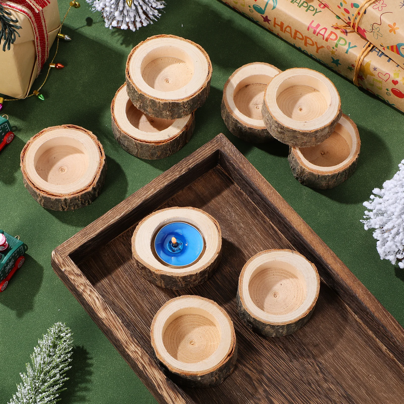 

24Pcs Wood Holders Natural Birch Stump Design for Dining Table Coffee Decor Tea Light Candles Rustic Home Decoration