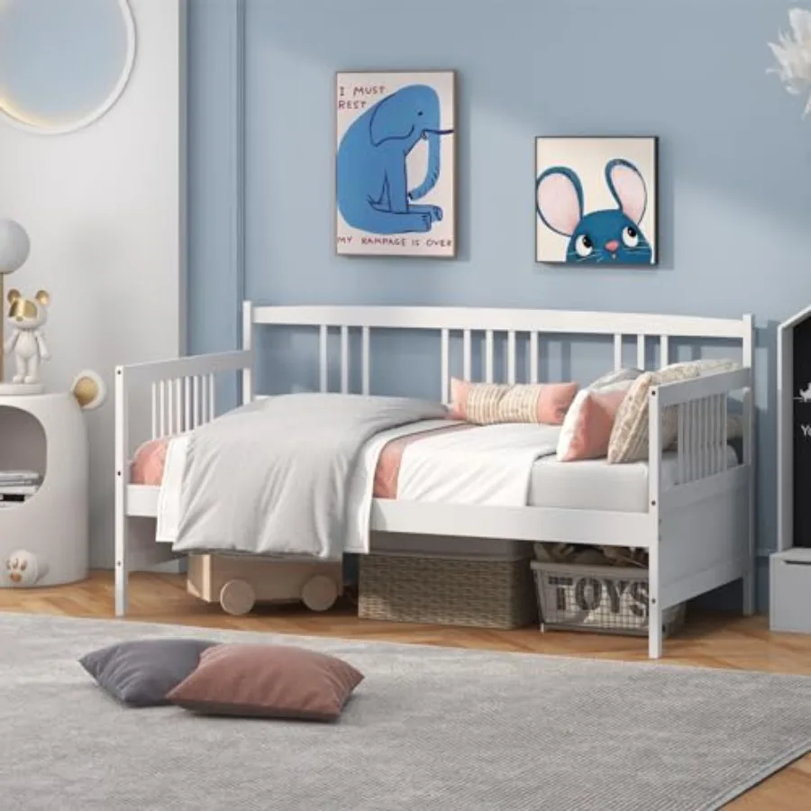 أريكة سرير بإطار سرير نهاري مزدوج مع شرائح خشبية، قضبان داعمة، لا حاجة إلى صندوق زنبركي، منصة سرير نهارية مزدوجة الاستخدام لغرفة الضيوف أو الغرفة