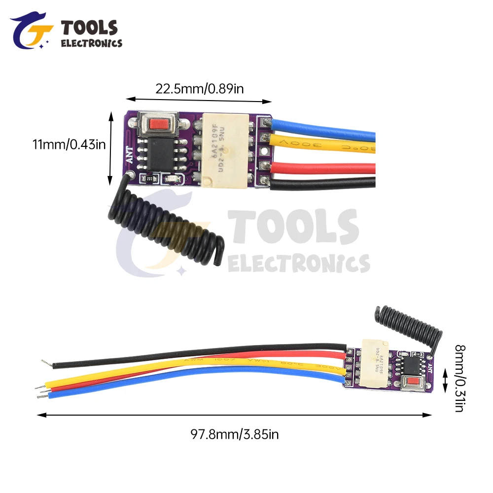 DC3.7-12V 433MHZ Ultra Micro Mini Jog Pulsante Relè di ripristino Modulo interruttore di telecomando senza fili Inching/interblocco/autobloccante