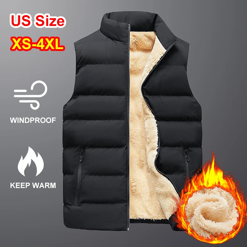 Mens Winter Vests Outerwear Fleece Lined Sleeveless Jacket Warm Casual Quilted Vest Bubble Sherpa Vest Coat US Size XS-4XL