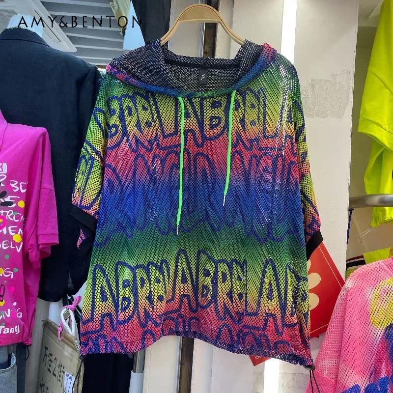 

European Style 2026 Summer New Fashion Colorful Printed Short-sleeves T-shirt For Women's Y2k Letter Tees Premium Top Pullover