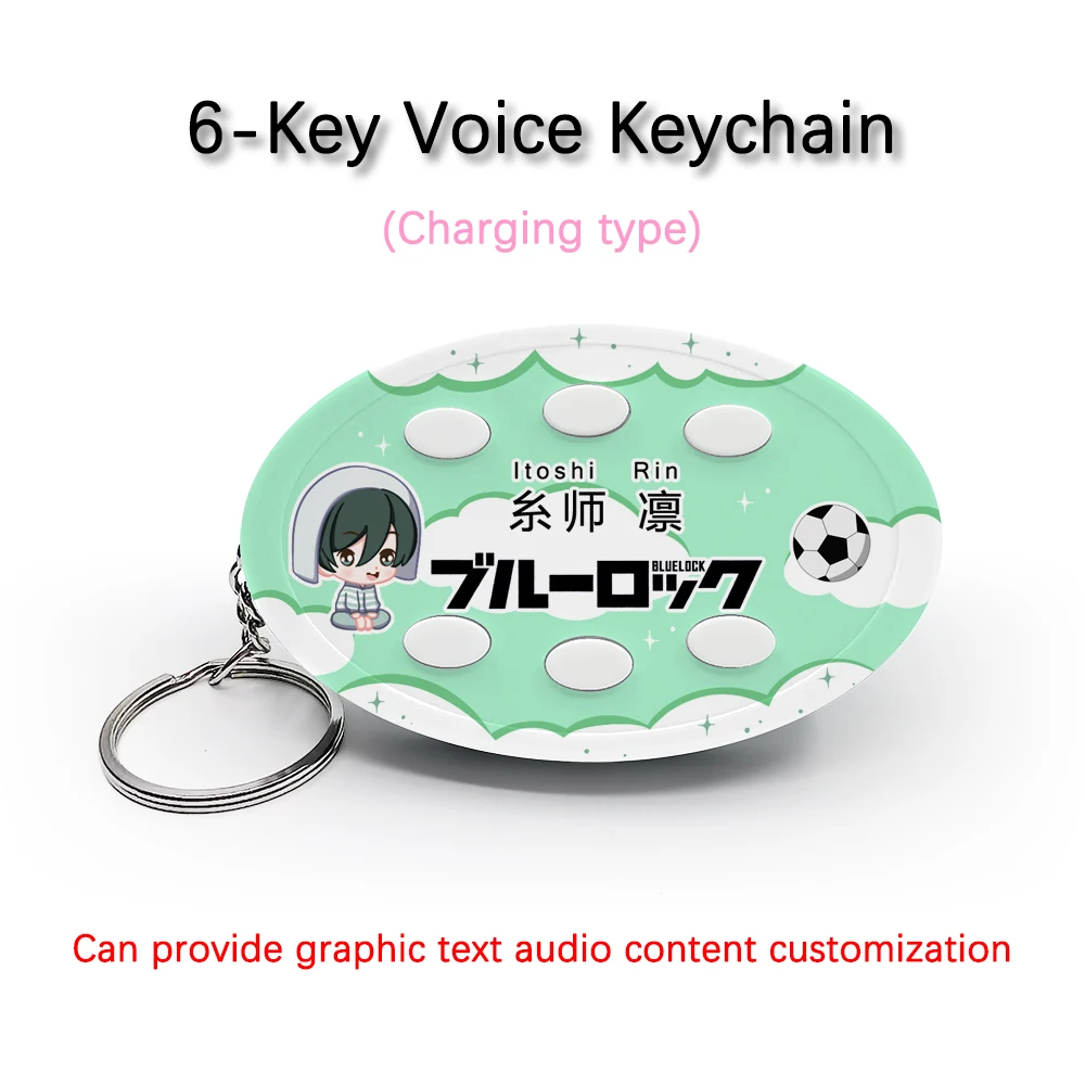 Creative Voice Keyring For Anime Blue Lock Rin Itoshi 6-Key Audio Picture Customization Rechargeable Type Keychain Pendant Gift