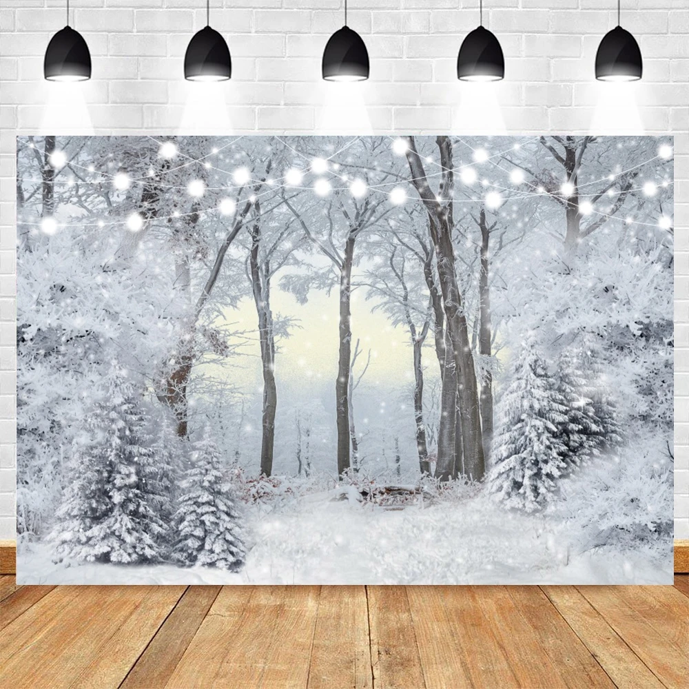 Winter Forest Snow Scenery Backdrop for Photography Snowflake Mountain Christmas Tree Xmas Baby Portrait Background Photo Studio