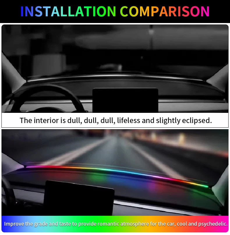 Auto-LED-Ambientelicht 140/150cm Frontscheibe Silikon-LED-Streifen Symphony mit Scanning USB Atmosphären-Kit App/Fernbedienung – Detail 2