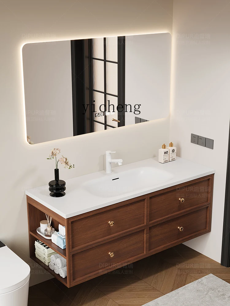 HYS cabinet combination antique ceramic integrated basin bathroom cabinet toilet storage washstand oak