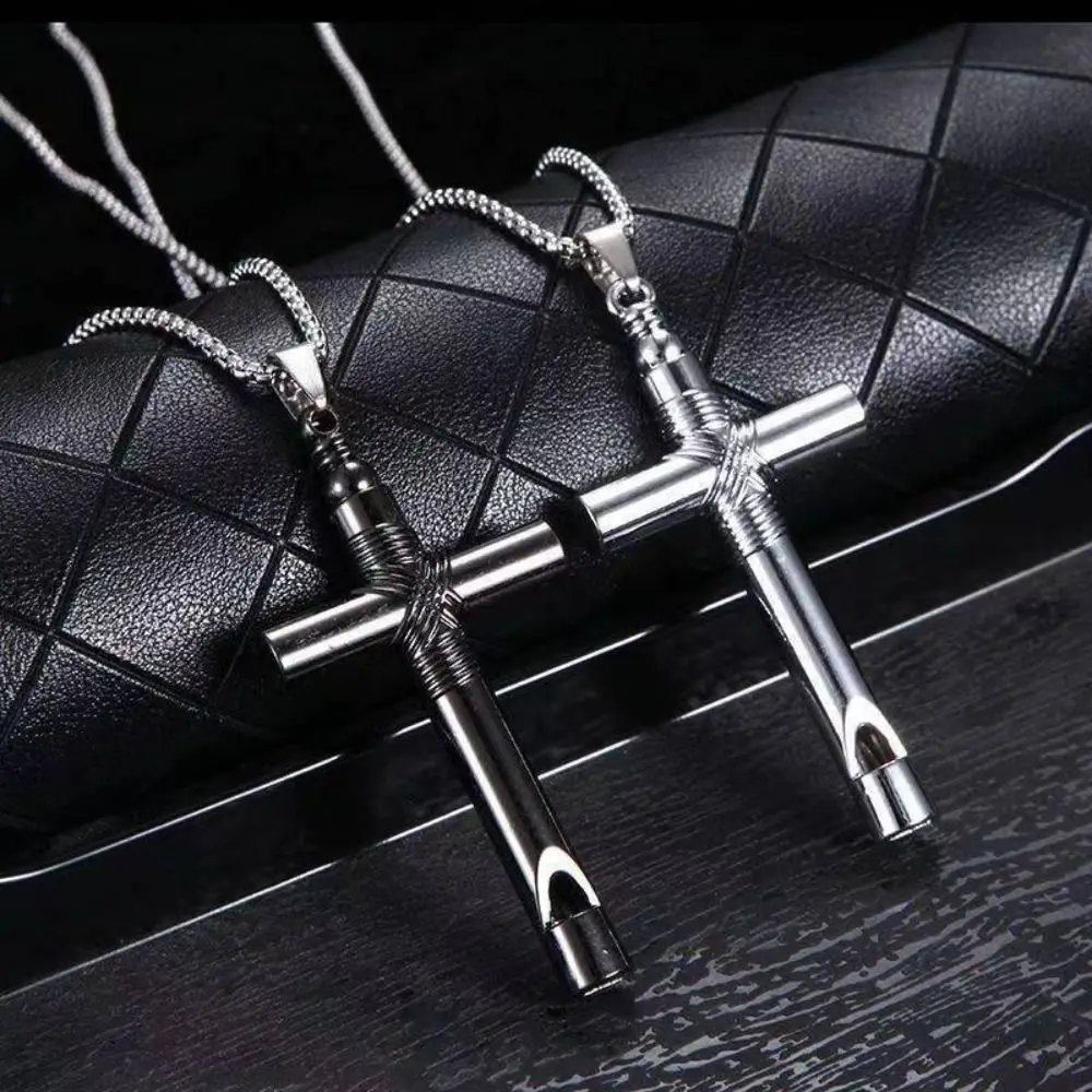 Whistle Necklace Cross Pendant Hell Girl Anime Jewelry Gothic Alloy Black Silver Color Metal Gift For Teenager Boy Girl Hot