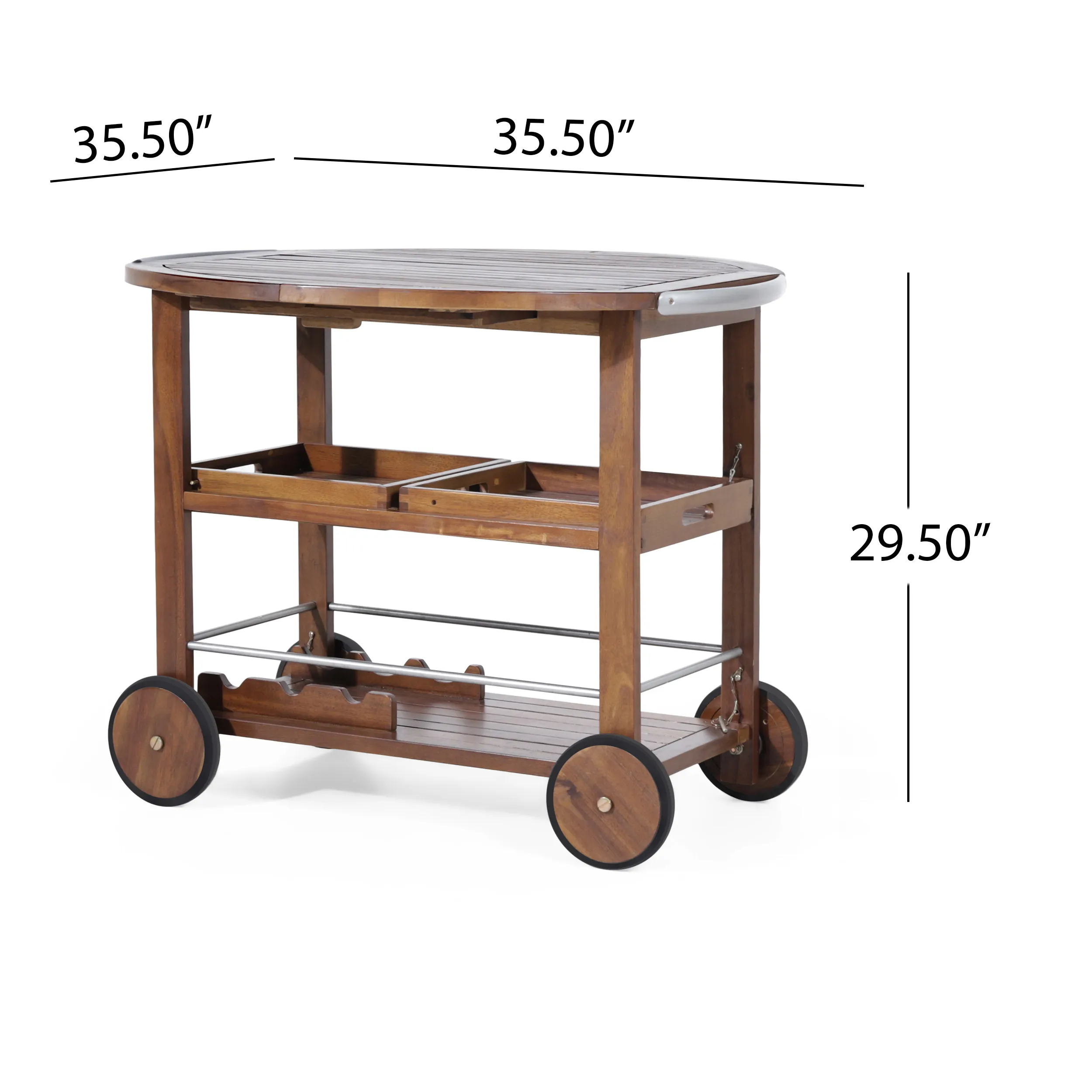 Modern Wood Bar Cart with Stainless Steel Accents Durable Design 2 Drawers & 2 Shelves