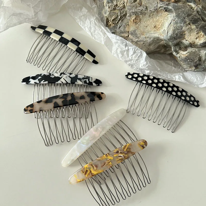 South Korea\'s new simple plaid bangs hairpin hairpin texture marble pattern iron tooth hair comb insert comb hair accessories