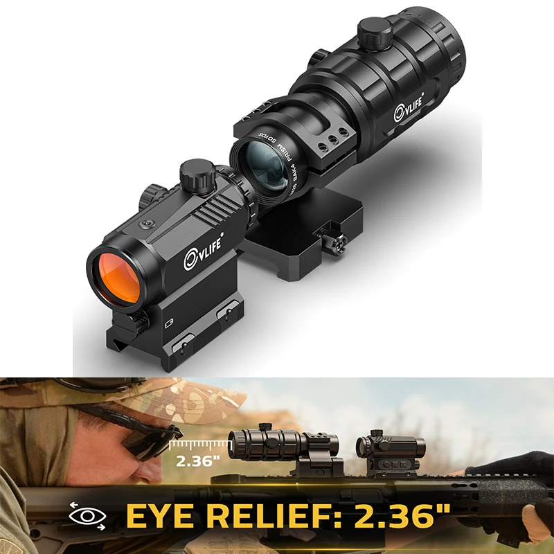 

CVLIFE 3 MOA Red Dot Sights 3X Magnifier Combo Auto Brightness Adjustment Absolute Co-Witness Optics with Flip-to-Side Mount
