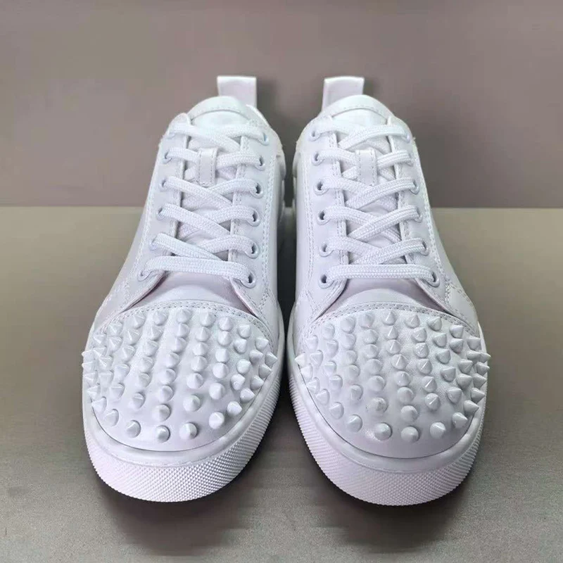 men fashion stage nightclub rivets shoes black white original leather flats shoe designer studded sneakers spikes footwear mans