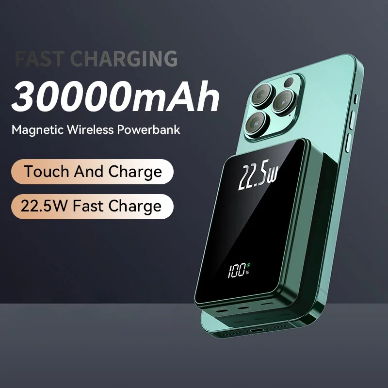 Nowy 30000mAh bezprzewodowy Power Bank Magsafe magnetyczny przenośny cyfrowy wyświetlacz zewnętrzny bateria dla IPhone Samsung Huawei