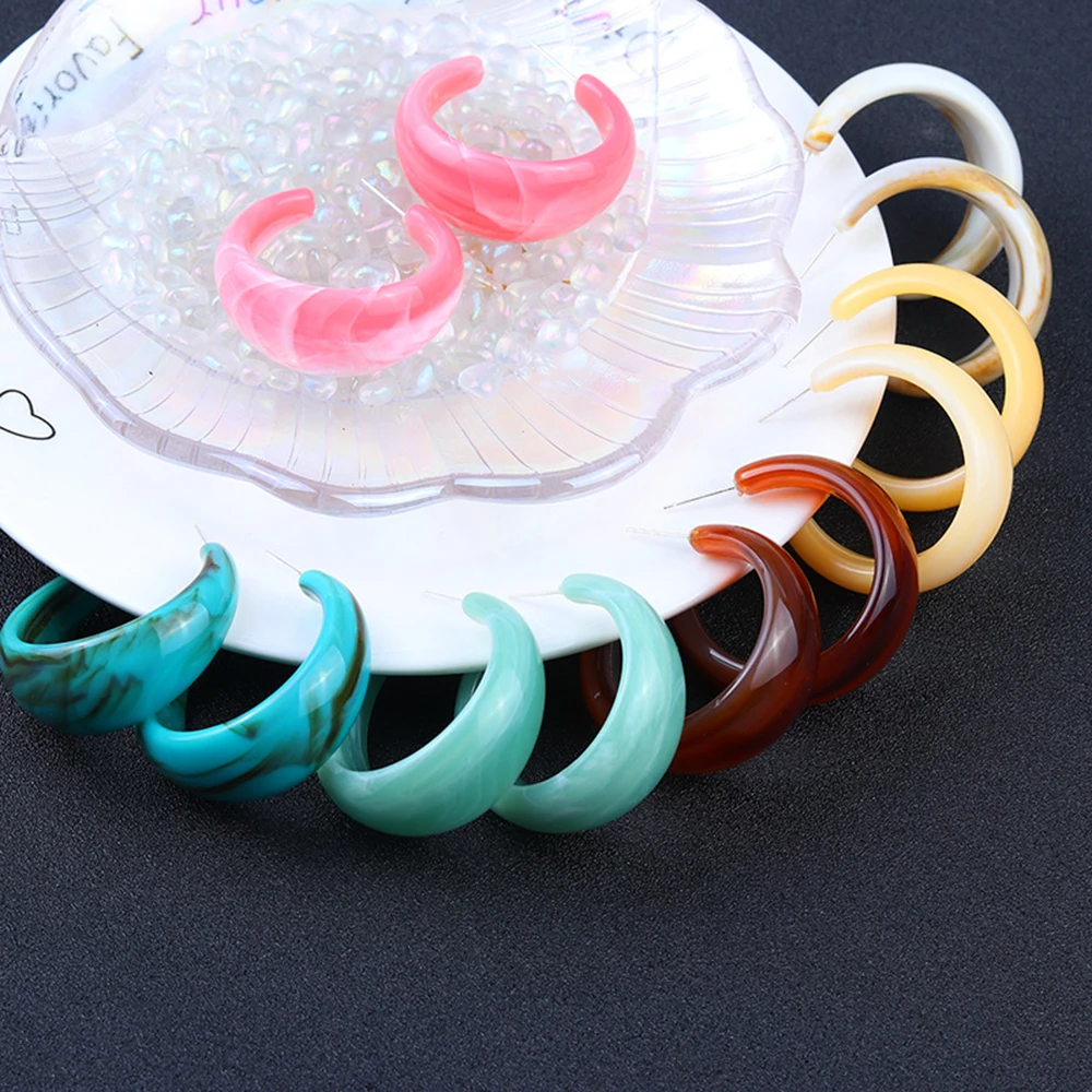 Vintage C Shaped Acrylic Hoop Earring Colorful Geometry Round Neon Earring for Women Piercing Summer Beach Big Statement Jewelry